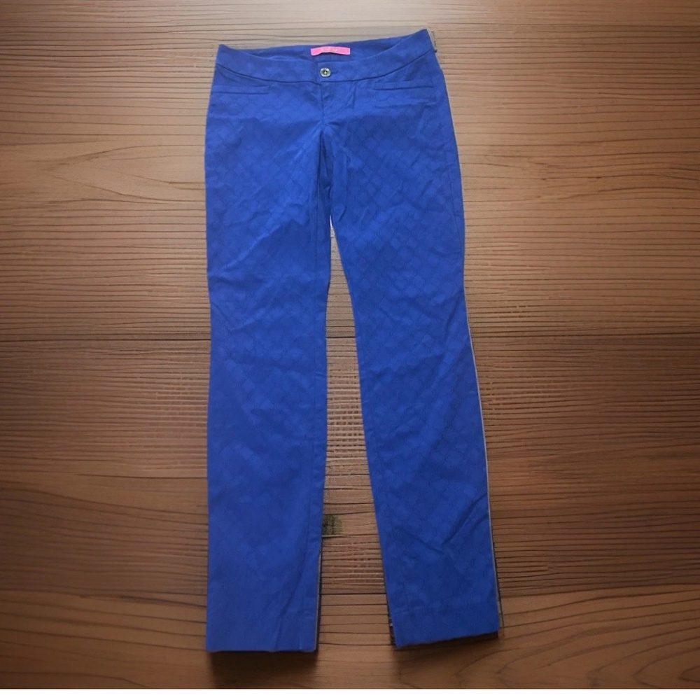 Lilly Pulitzer Women’s Blue Latice Straight Pants 0 Resortwear Coastal Preppy